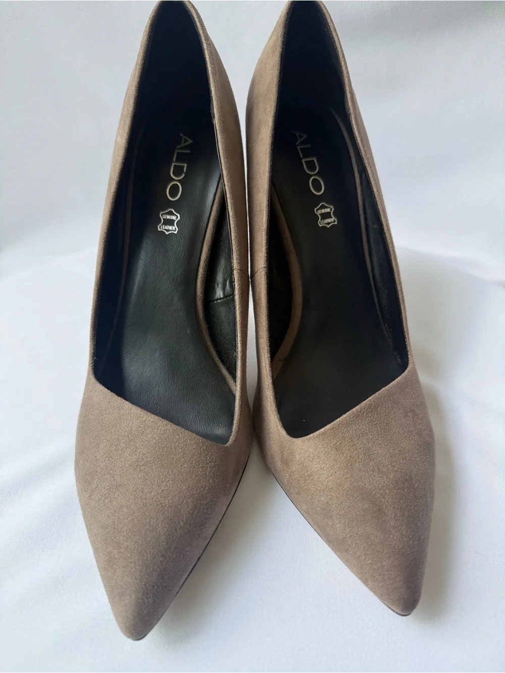 ALDO | Genuine Leather Suede Pointed Toe Stiletto Pumps Taupe Greige Heels 8.5